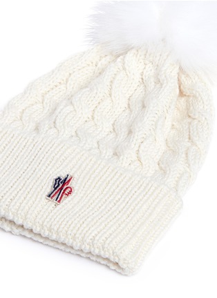 Detail View - Click To Enlarge - MONCLER - Fox fur pompom knit virgin wool beanie