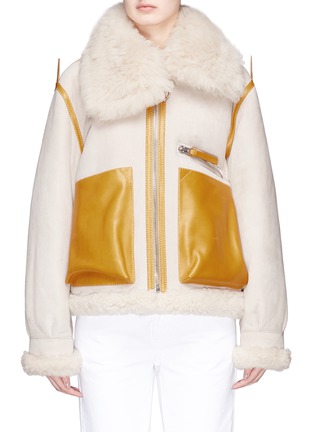 Main View - Click To Enlarge - ACNE STUDIOS - 'Lore' colourblock lambskin shearling jacket