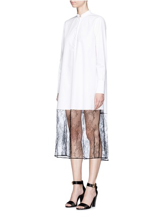 Front View - Click To Enlarge - VALENTINO GARAVANI - Guipure lace hem cotton poplin shirt dress