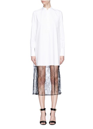 Main View - Click To Enlarge - VALENTINO GARAVANI - Guipure lace hem cotton poplin shirt dress