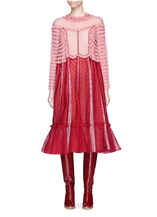 Main View - Click To Enlarge - VALENTINO GARAVANI - Ruffle lace insert mesh and organdy dress