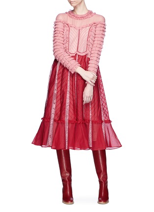 Figure View - Click To Enlarge - VALENTINO GARAVANI - Ruffle lace insert mesh and organdy dress