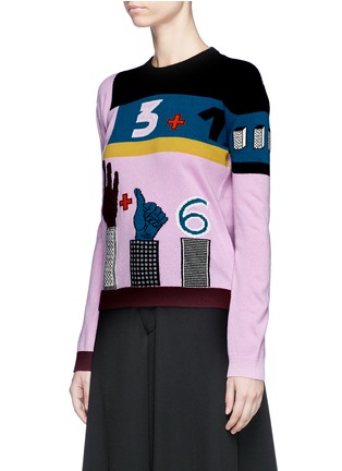 Front View - Click To Enlarge - VALENTINO GARAVANI - Number hand sign intarsia sweater