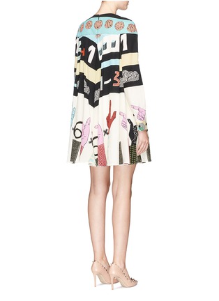 Back View - Click To Enlarge - VALENTINO GARAVANI - Number hand sign graphic print crepe dress