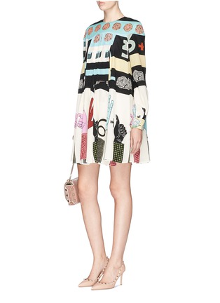 Figure View - Click To Enlarge - VALENTINO GARAVANI - Number hand sign graphic print crepe dress