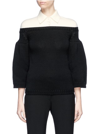 Main View - Click To Enlarge - VALENTINO GARAVANI - Polo yoke virgin wool chunky sweater