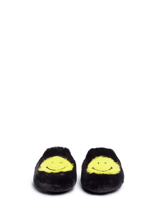 Front View - Click To Enlarge - JOSHUA SANDERS - Smiley® embroidered rabbit fur slippers