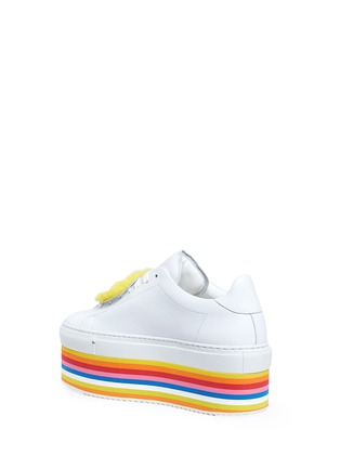 Detail View - Click To Enlarge - JOSHUA SANDERS - Smiley® fur patch stripe flatform leather sneakers