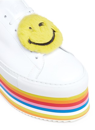 Detail View - Click To Enlarge - JOSHUA SANDERS - Smiley® fur patch stripe flatform leather sneakers