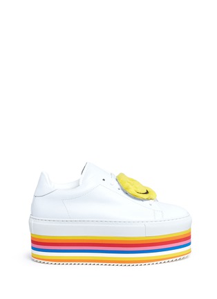 Main View - Click To Enlarge - JOSHUA SANDERS - Smiley® fur patch stripe flatform leather sneakers