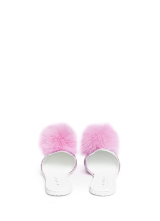 Back View - Click To Enlarge - JOSHUA SANDERS - Fox fur pompom metallic leather slippers