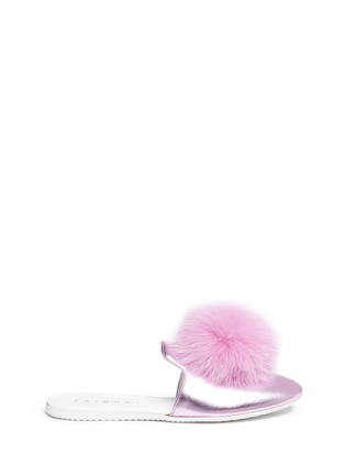 Main View - Click To Enlarge - JOSHUA SANDERS - Fox fur pompom metallic leather slippers