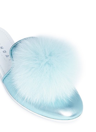 Detail View - Click To Enlarge - JOSHUA SANDERS - Fox fur pompom metallic leather slippers