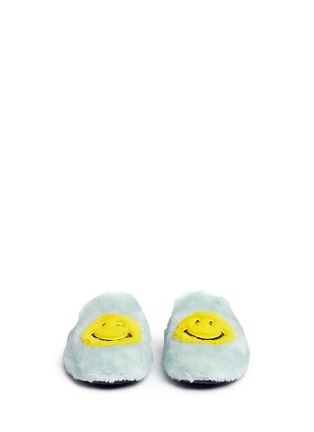 Front View - Click To Enlarge - JOSHUA SANDERS - Embroidered Smiley® rabbit fur slippers