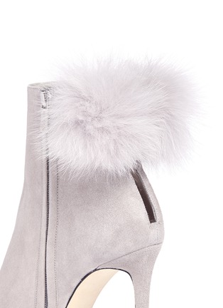 Detail View - Click To Enlarge - JIMMY CHOO - 'Tesler 100' fox fur pompoms suede ankle boots
