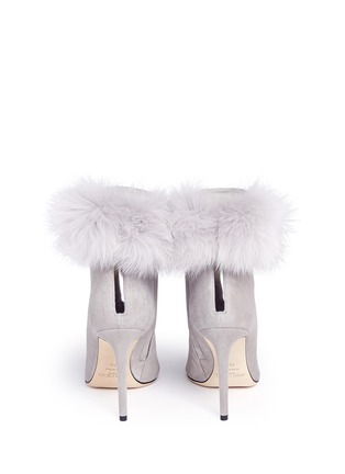 Back View - Click To Enlarge - JIMMY CHOO - 'Tesler 100' fox fur pompoms suede ankle boots