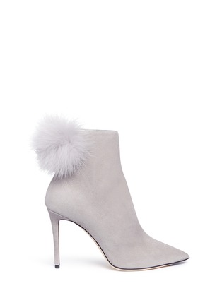 Main View - Click To Enlarge - JIMMY CHOO - 'Tesler 100' fox fur pompoms suede ankle boots