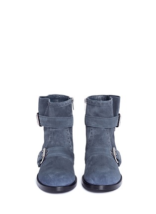 Front View - Click To Enlarge - JIMMY CHOO - 'Blyss Flat' stud suede biker boots
