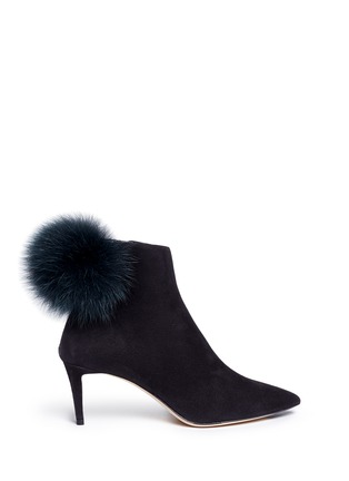 Main View - Click To Enlarge - JIMMY CHOO - 'Tesler 65' fox fur pompom suede ankle booties