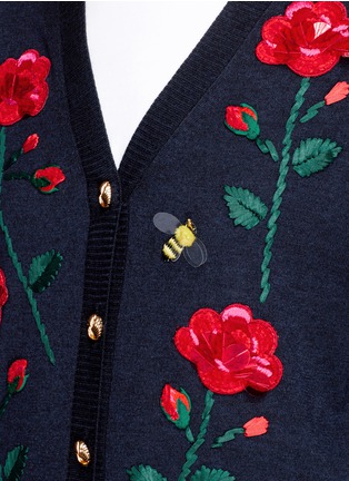 Detail View - Click To Enlarge - MUVEIL - Rose and bee paillette embellished cardigan
