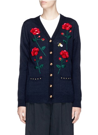 Main View - Click To Enlarge - MUVEIL - Rose and bee paillette embellished cardigan