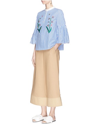 Figure View - Click To Enlarge - MUVEIL - Floral embellished bell sleeve stripe blouse