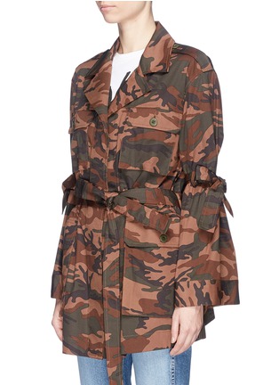 Front View - Click To Enlarge - MUVEIL - Camouflage tie sleeve utility jacket