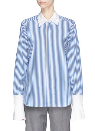 Main View - Click To Enlarge - MUVEIL - Detachable embellished collar and cuff stripe shirt