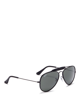 Figure View - Click To Enlarge - RAY-BAN - 'Outdoorsman Craft' leather wrap metal aviator sunglasses