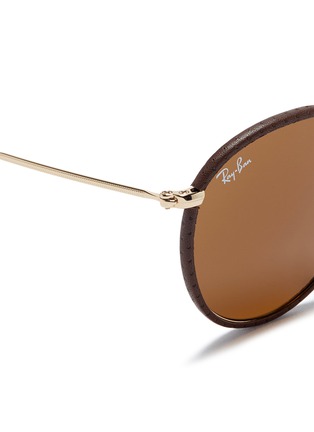 Detail View - Click To Enlarge - RAY-BAN - 'Round Craft' leather and metal sunglasses