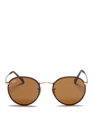 Main View - Click To Enlarge - RAY-BAN - 'Round Craft' leather and metal sunglasses