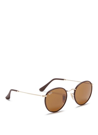 Figure View - Click To Enlarge - RAY-BAN - 'Round Craft' leather and metal sunglasses