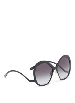 Figure View - Click To Enlarge - - - Wavy temple oversized angular round metal sunglasses