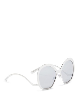 Figure View - Click To Enlarge - - - Oversized irregular round mirror sunglasses