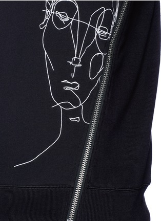 Detail View - Click To Enlarge - SIKI IM / DEN IM - 'Ponyboy' face embroidered asymmetric zip sweatshirt