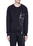 Main View - Click To Enlarge - SIKI IM / DEN IM - 'Ponyboy' face embroidered asymmetric zip sweatshirt