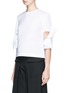 Front View - Click To Enlarge - ROBERTS | WOOD - Cutout bow sleeve pleated shirting top