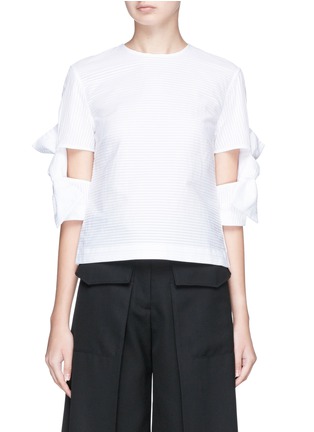 Main View - Click To Enlarge - ROBERTS | WOOD - Cutout bow sleeve pleated shirting top