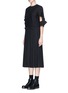 Front View - Click To Enlarge - ROBERTS | WOOD - Cutout bow sleeve pleated shirting dress