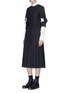 Figure View - Click To Enlarge - ROBERTS | WOOD - Cutout bow sleeve pleated shirting dress