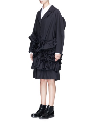 Front View - Click To Enlarge - ROBERTS | WOOD - Abstract weave ruffle oversized cambric coat