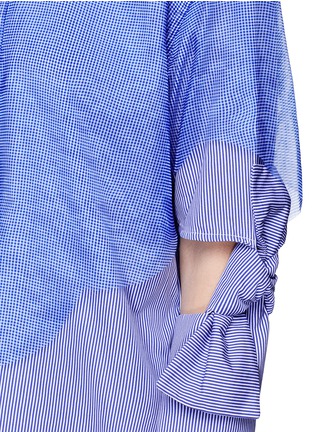 Detail View - Click To Enlarge - ROBERTS | WOOD - Stripe organdy overlay cutout bow sleeve poplin shirt