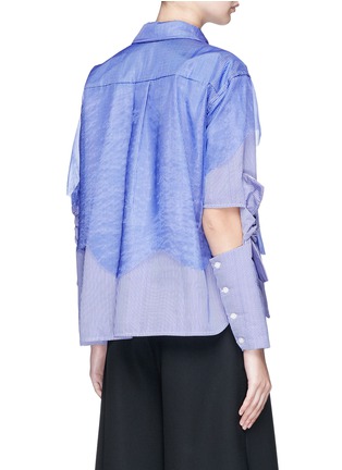 Back View - Click To Enlarge - ROBERTS | WOOD - Stripe organdy overlay cutout bow sleeve poplin shirt