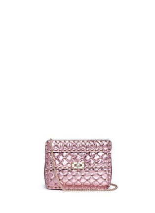 Main View - Click To Enlarge - VALENTINO GARAVANI - 'Rockstud Spike' small quilted metallic leather crossbody bag
