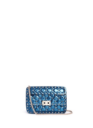Main View - Click To Enlarge - VALENTINO GARAVANI - 'Rockstud Spike' small quilted metallic leather crossbody bag