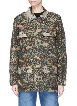 Main View - Click To Enlarge - PALM ANGELS - Floral embroidered camouflage print twill jacket