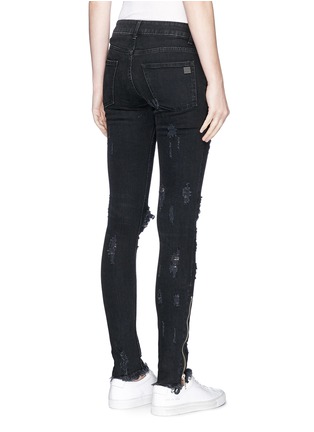 Back View - Click To Enlarge - PALM ANGELS - 'Track Skinny' zip cuff distressed jeans