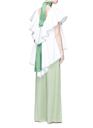 Back View - Click To Enlarge - 72722 - 'Envelope' scarf ruffle cape cotton poplin top