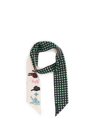 Main View - Click To Enlarge - VALENTINO GARAVANI - Number hand sign and check print silk skinny scarf