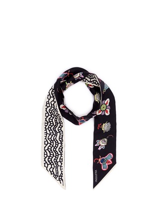 Main View - Click To Enlarge - VALENTINO GARAVANI - Pop flower and geometric print silk skinny scarf